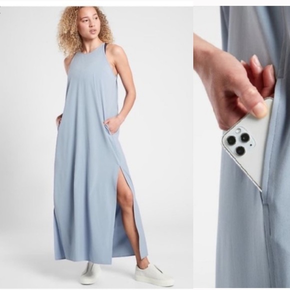 Athleta Dresses & Skirts - Athleta Hayes Pleated Tank Maxi Dress in BLue Star